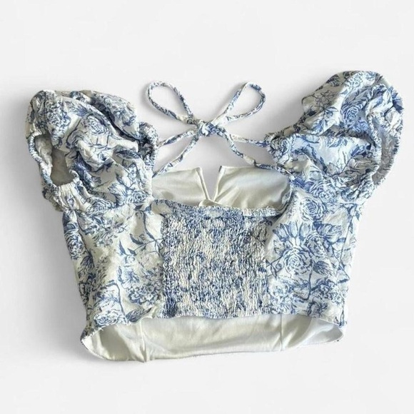 Altar'd State Blue and White Floral Crop Top - Picture 4 of 8